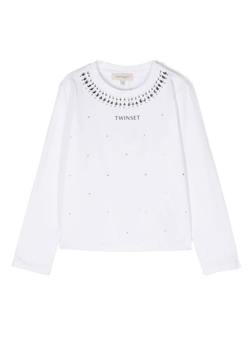 Rhinestone-embellished jersey T-shirt - White