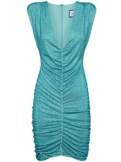 Crystal-embellished ruched minidress - Blue