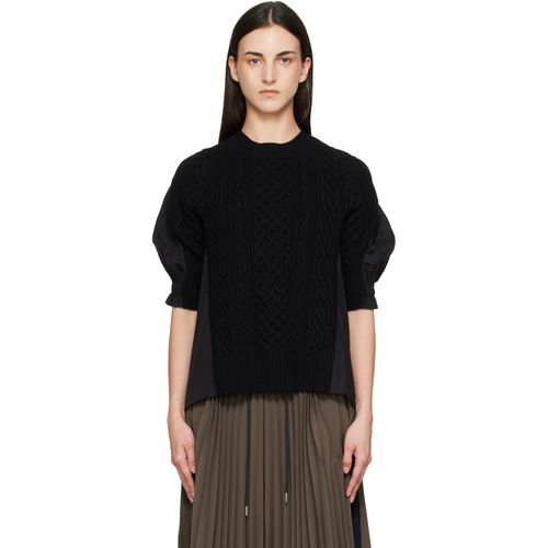 Black Wool Knit x Cotton Poplin Pullover Sweater