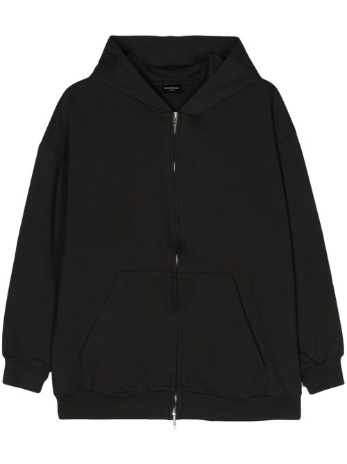 Crystal-logo zip-up hoodie - Black