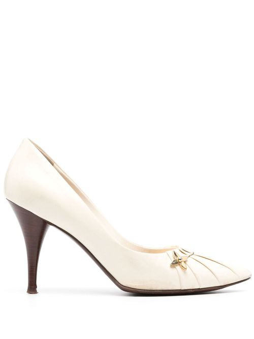 2000 pre-owned 80mm flower-charm pumps - Neutrals