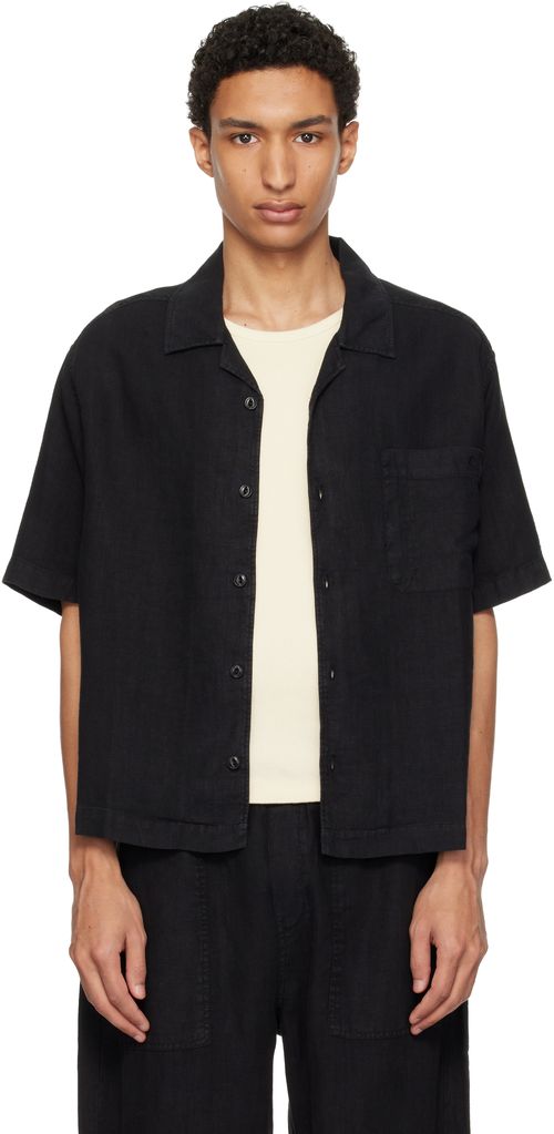 Black Linen Bowling Shirt