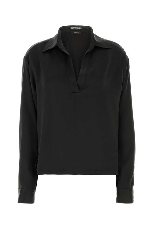 Silk Polo Blouse — Black