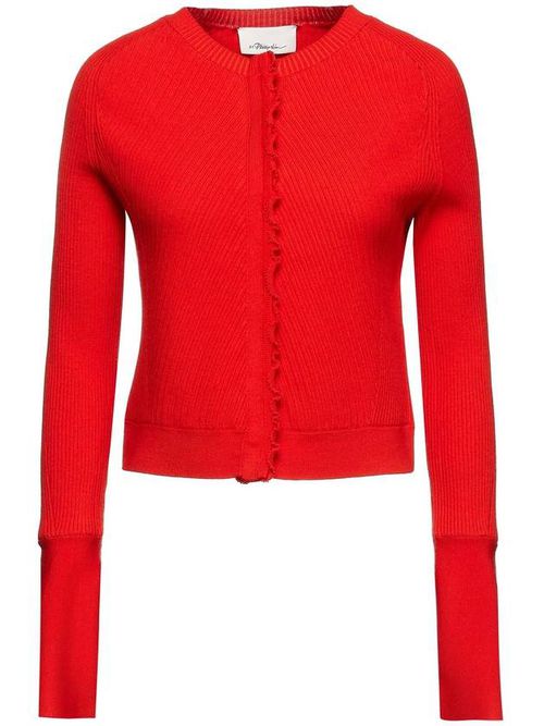 Tulip sleeve ribbed cardigan - White