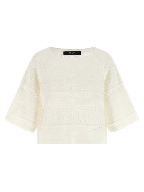 Perforated Cotton Knit Sweater — White