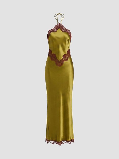 Women's Everly Lace-Trim Satin Gown - Basil Cigar
