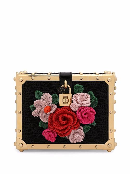 Dolce Box woven-rose shoulder bag - Black