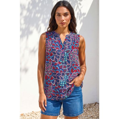 Roman Womens Abstract Print Stretch Vest Top - Blue