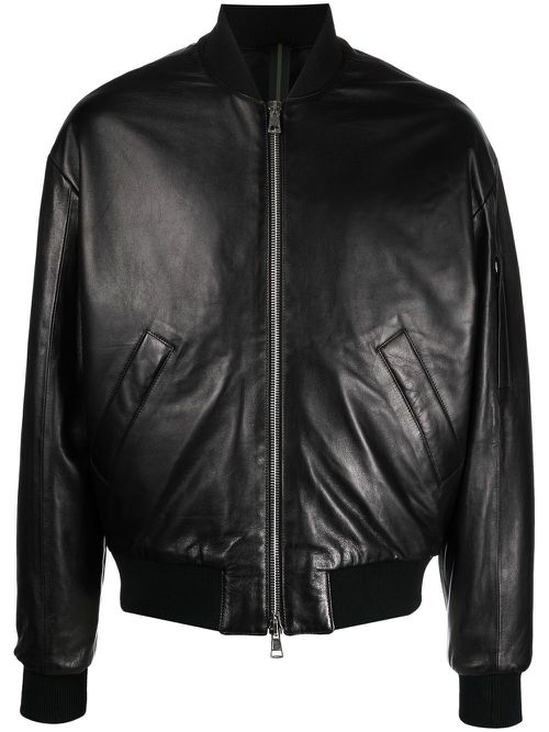 Zip-up leather bomber jacket - Black