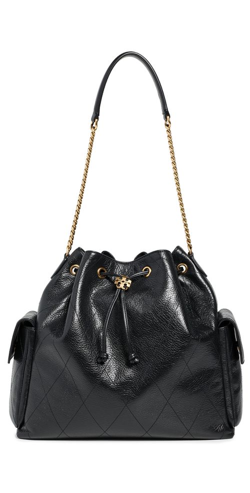 Kira Diamond Quilt Large Drawstring Shoulder Bag Black One Size