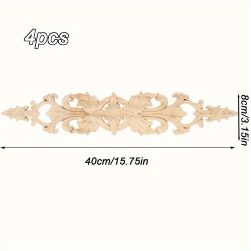 TEMU 4pcs Wood Carving Appliques Long Floral Inlay For Furniture, Wall, Cabinet, Mirror, Fireplace, Door, Bed, Ceiling, Vanity - Unpainted Decorative