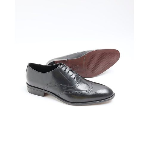 River Island Mens Oxford Brogue Shoes Black Leather