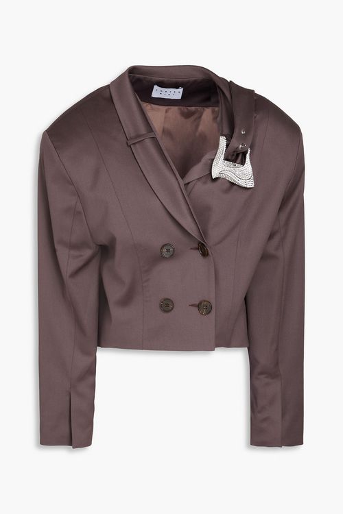 Suzan cropped double-breasted wool-blend blazer - Brown - L