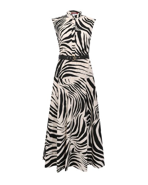 Zebra-Print Poplin Dress — Black
