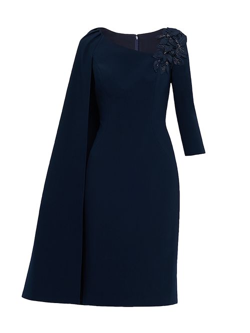 Women's Cape-Sleeve Crepe Asymmetric Knee-Length Dress - Navy