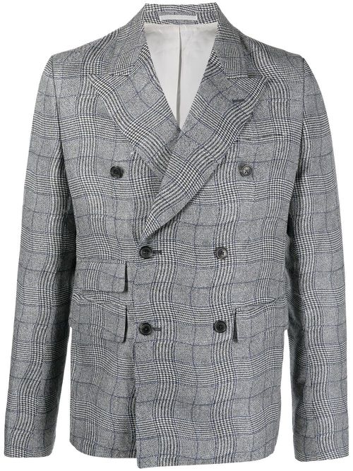 Checked double-breasted blazer - Grey