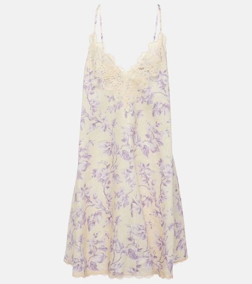 Halliday lace-trimmed floral linen slip dress