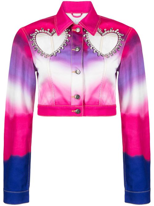 Heart cut-out cropped denim jacket - Pink