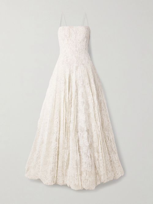 Marlow Pintucked Cotton-blend Corded Lace Gown - Ecru