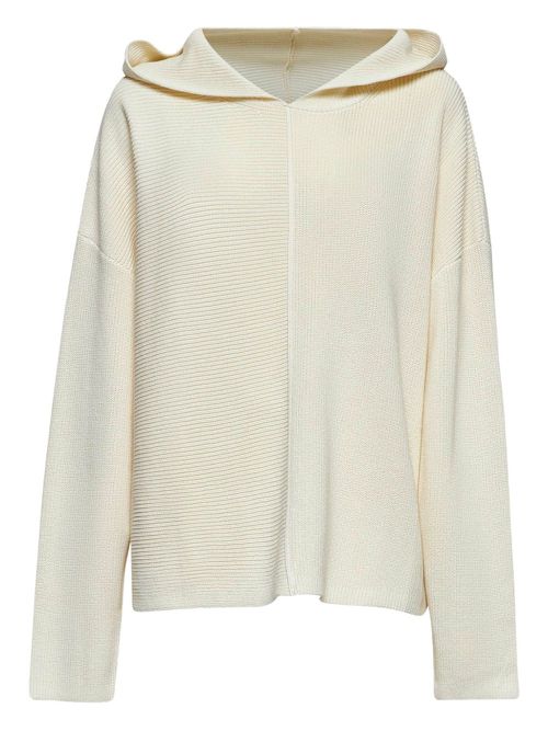 Ribbed-knit hooded sweater - Neutrals