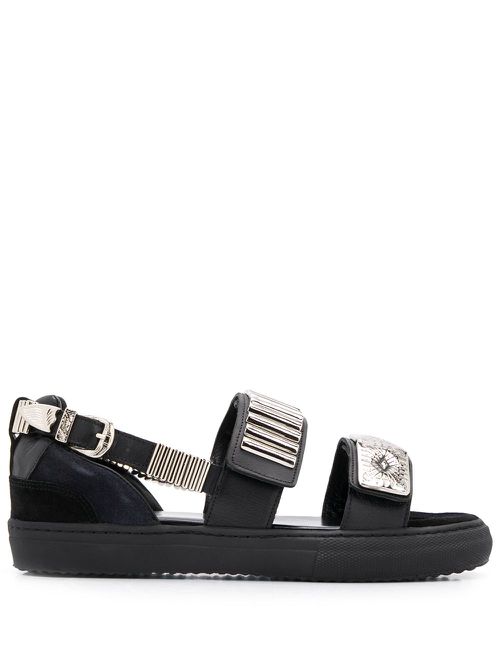 Embossed strap sandals - Black