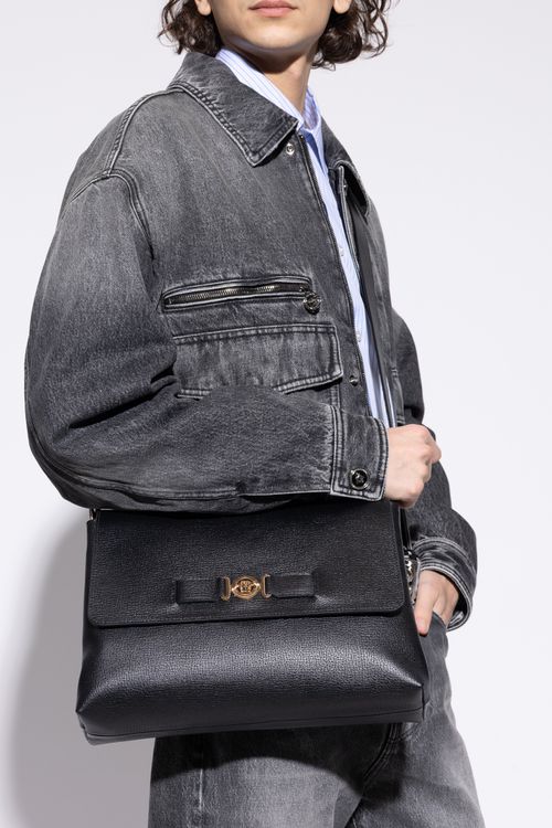 Leather Shoulder Bag, Men's, Black