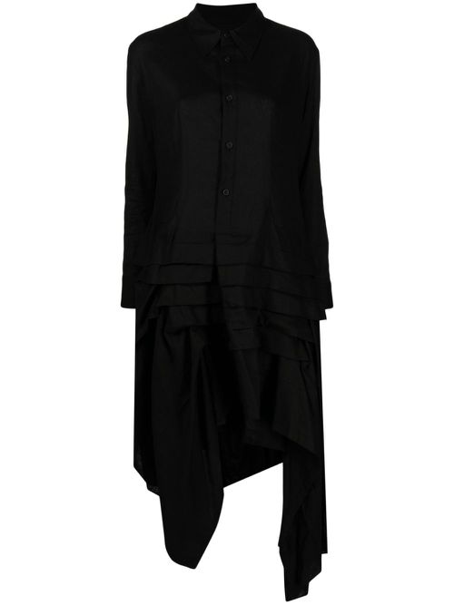 Asymmetric ruffled midi shirtdress - Black