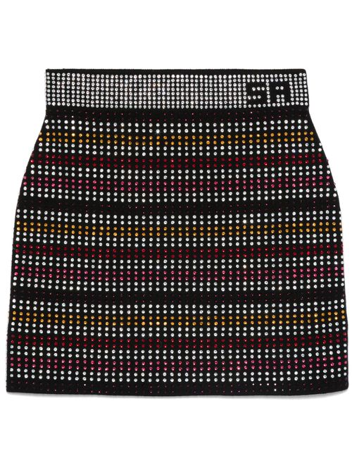 Rhinestone striped mini skirt - Black