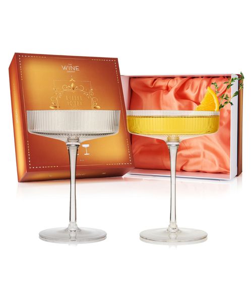 Ribbed Eve Martini and Champagne Coupe Cocktail Glasses, Set of 2 - Clear