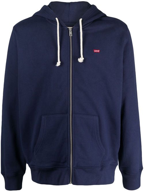Logo-patch zip-up hoodie - Blue