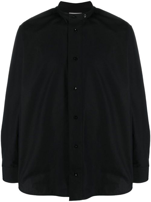 Band-collar cotton shirt - Black