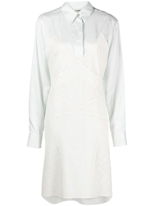 Lace-detail silk shirtdress - White