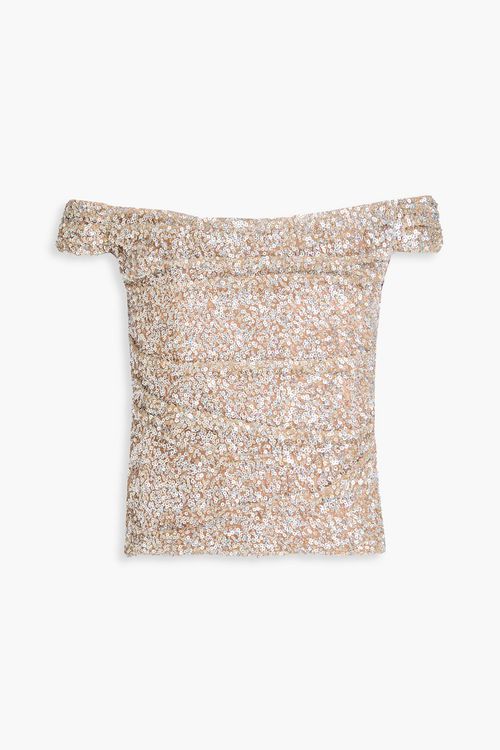 Nia off-the-shoulder sequined tulle top - Neutral - FR 42