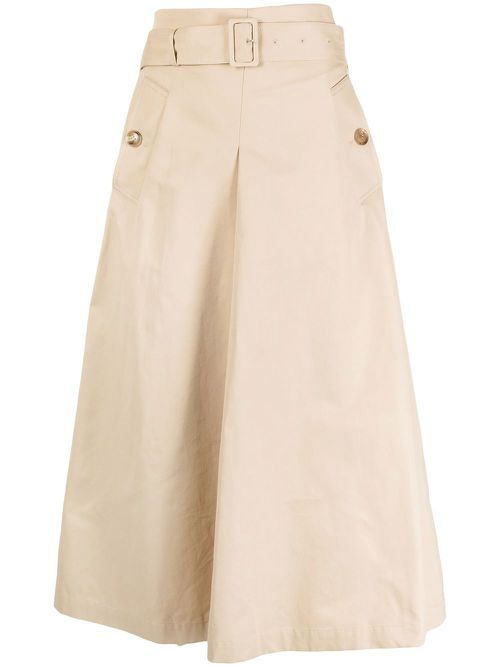 Belted high-waist A-line skirt - Brown
