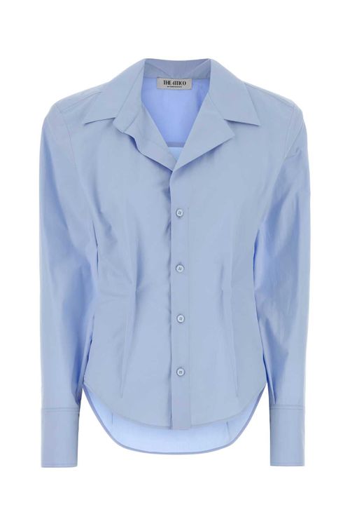 Cotton Button-Front Shirt — Blue