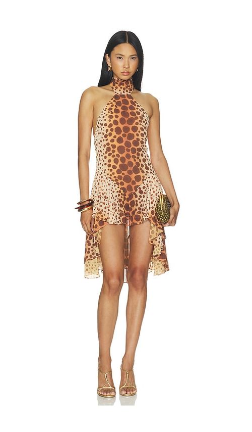LOBA Jennifer Hi Low Mini Dress in Jaguar Dot. L also in M, S, XL