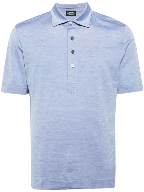 Polo-collar cotton-blend polo shirt - Blue