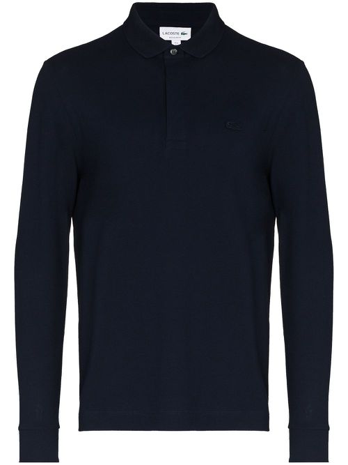 Logo-embroidered long-sleeve polo shirt - Blue