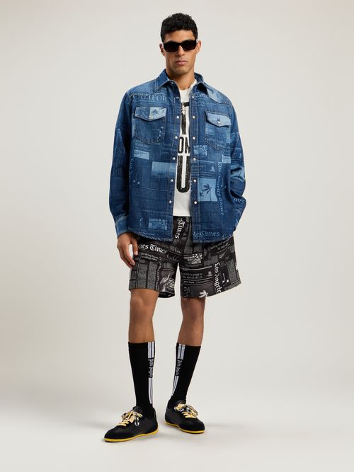 News Print Drawstring Shorts Man  Black