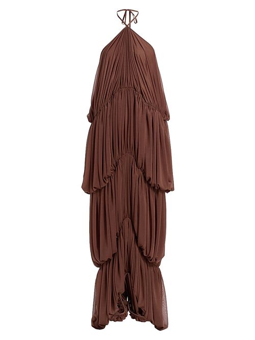 Women's Bia Pleated Tiered Balloon Halterneck Maxi Dress - Tobacco