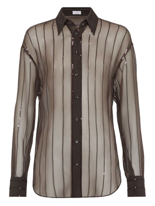 Sequin-embellished shirt - Brown