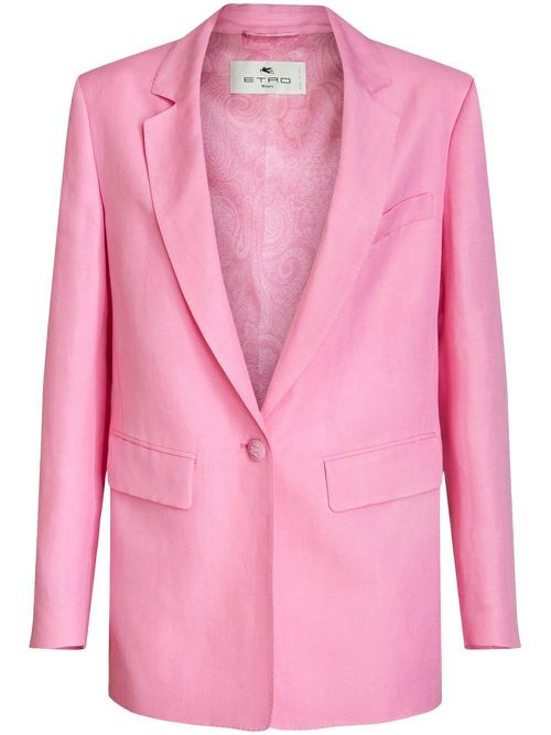 Button-fastening linen-silk blazer - Pink