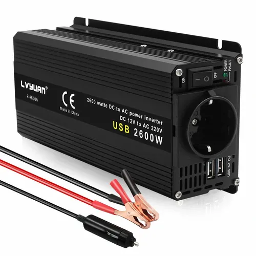 Lvyuan DC 12V to AC 220V Car Power Inverter Car Converter 1000W2600W Peak Power Portable Outdoor Power Ban