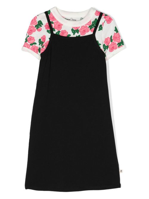 Floral-print slip dress set - Black