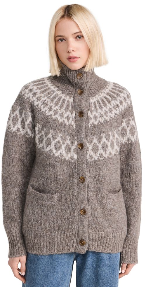 Emmie Fairisle Cardigan In Wool Taupe