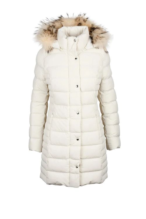 Long Down Jacket with Fur - White