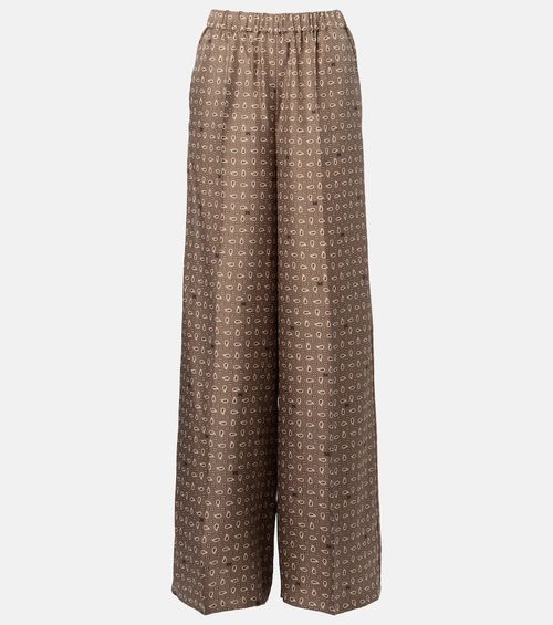 Vischio printed silk satin wide-leg pants