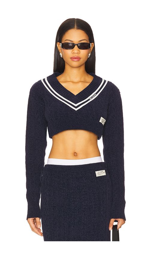 WE11DONE Cable Cropped Sweater in Navy.  S. Also in