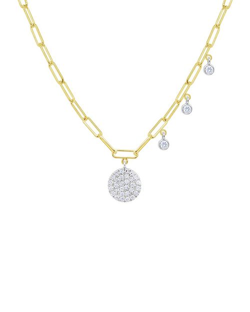 14K Two-Tone 0.24 Ct. Tw. Diamond Paperclip Disc Necklace