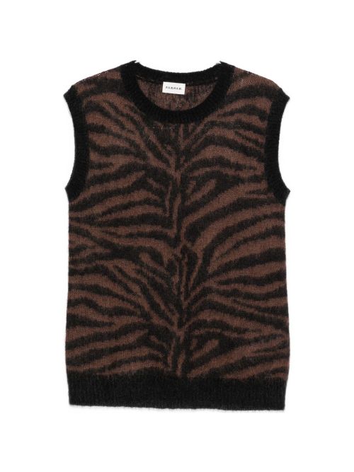 Zebra-Pattern Knit Tank Top — Black